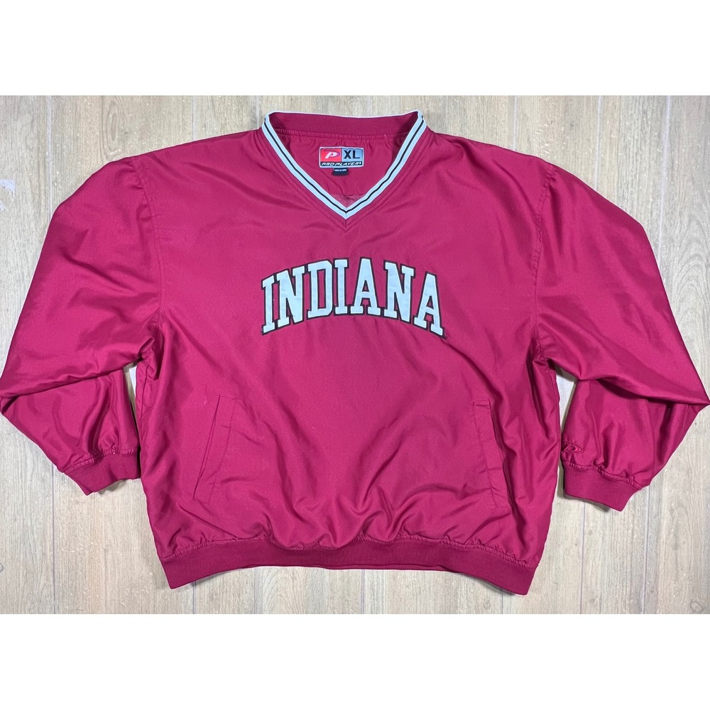 Pro Player Indiana Hoosiers V-Neck Windbreaker Pullover Red XL NCAA Vintage